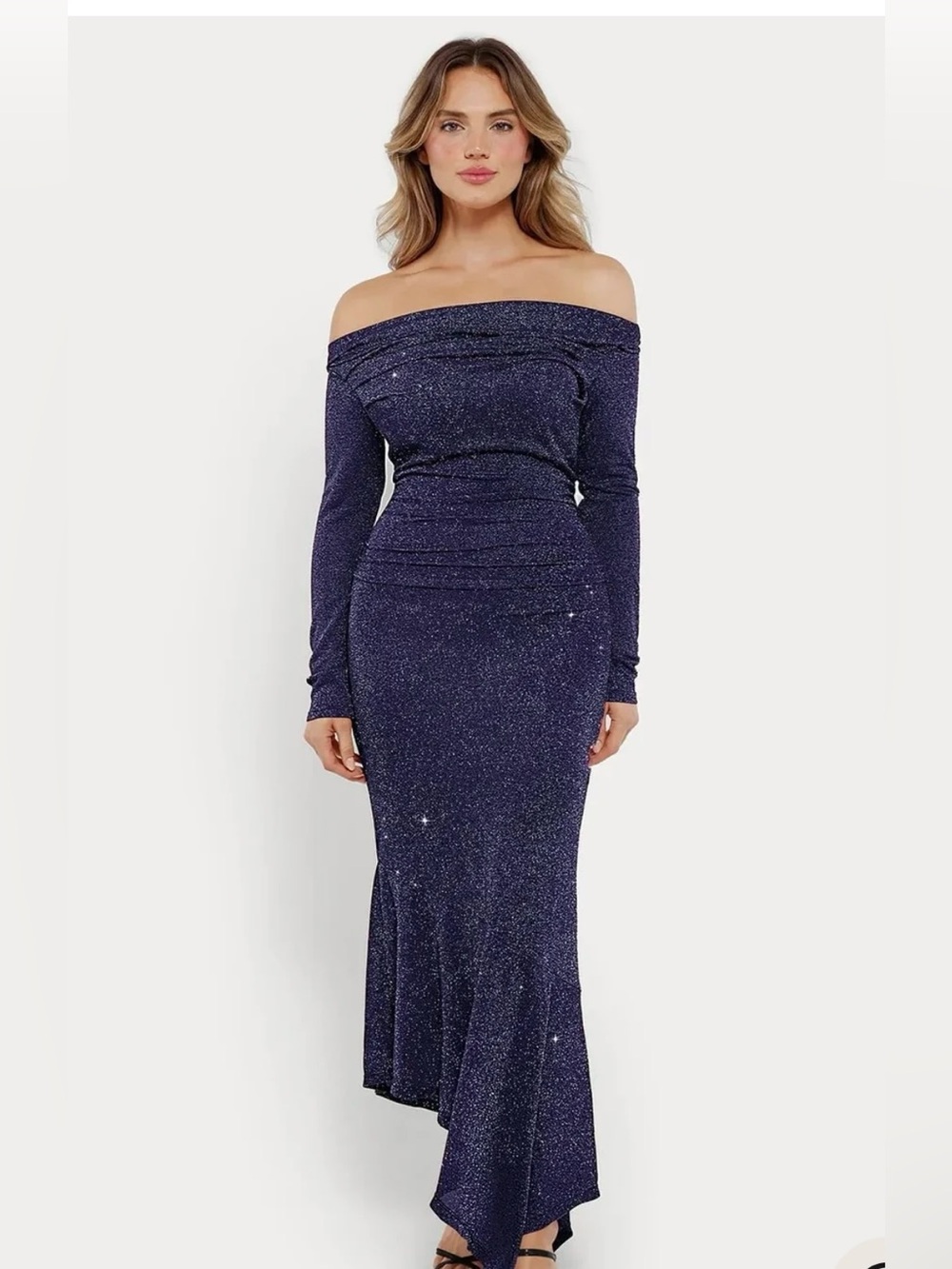 Shapewear Metallic Knit Long Sleeve Slim Mermaid Maxi Dress